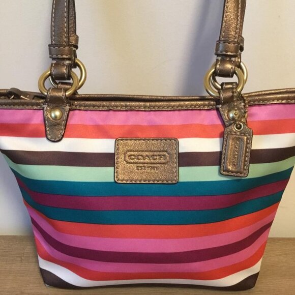 COACH Y2K LEGACY STRIPED MULTICOLOR MINI TOTE BAG SATEEN EXTERIOR - Picture 1 of 9